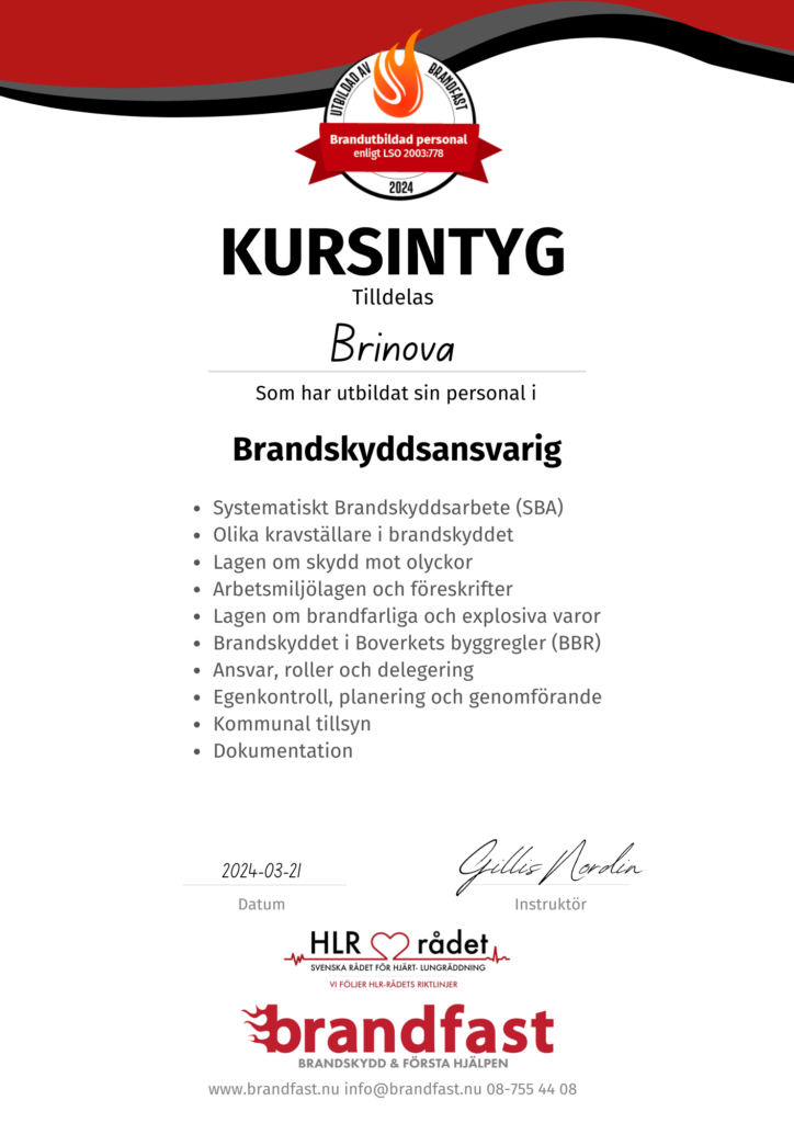 utbildning brandskyddsansvarig