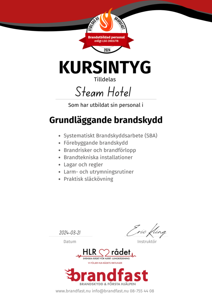 Brandkurs hotell